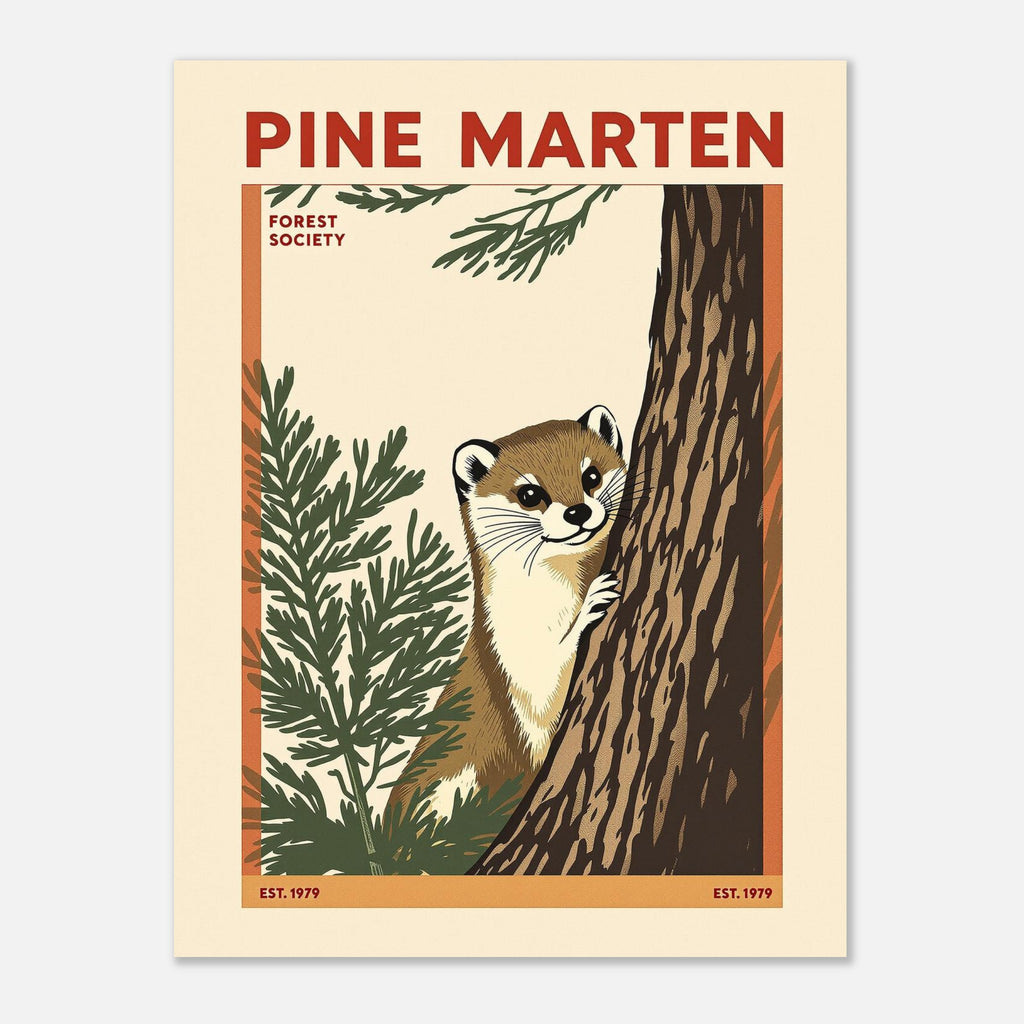 Pine Marten Vintage Travel Poster Art Print — detail view | Wild Thread Co