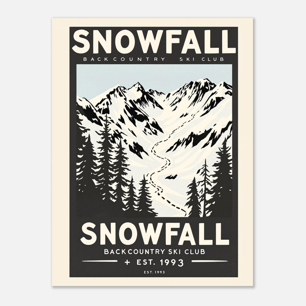 Snowfall Vintage Travel Poster Art Print — detail view | Wild Thread Co