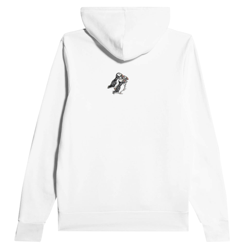 Puffin Colony Hoodie — detail view | Wild Thread Co