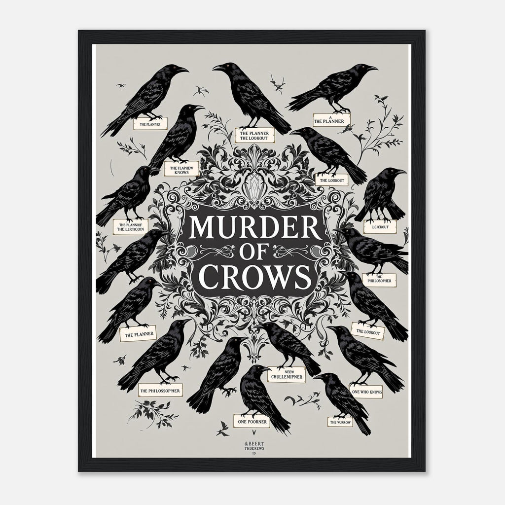 Dark Academia Ravens Murder Framed Print Wall Art Ready to Hang UK Framed Art Print — detail view | Wild Thread Co