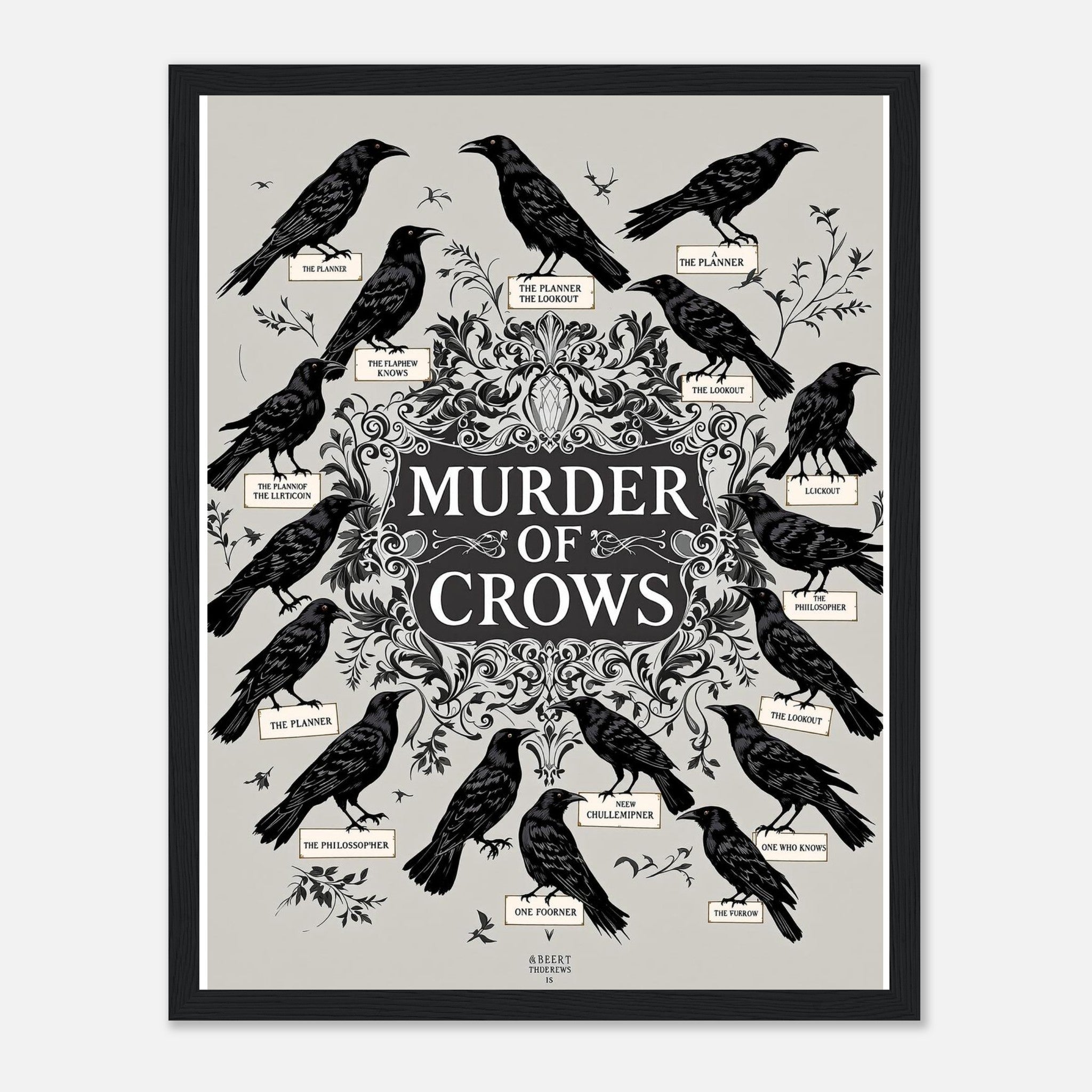 Dark Academia Ravens Murder Framed Print Wall Art Ready to Hang UK Framed Art Print — detail view | Wild Thread Co