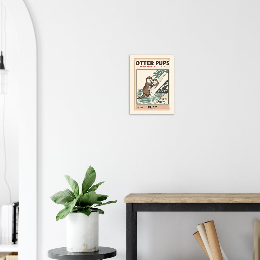 Otter Pups Vintage Travel Poster Art Print — detail view | Wild Thread Co