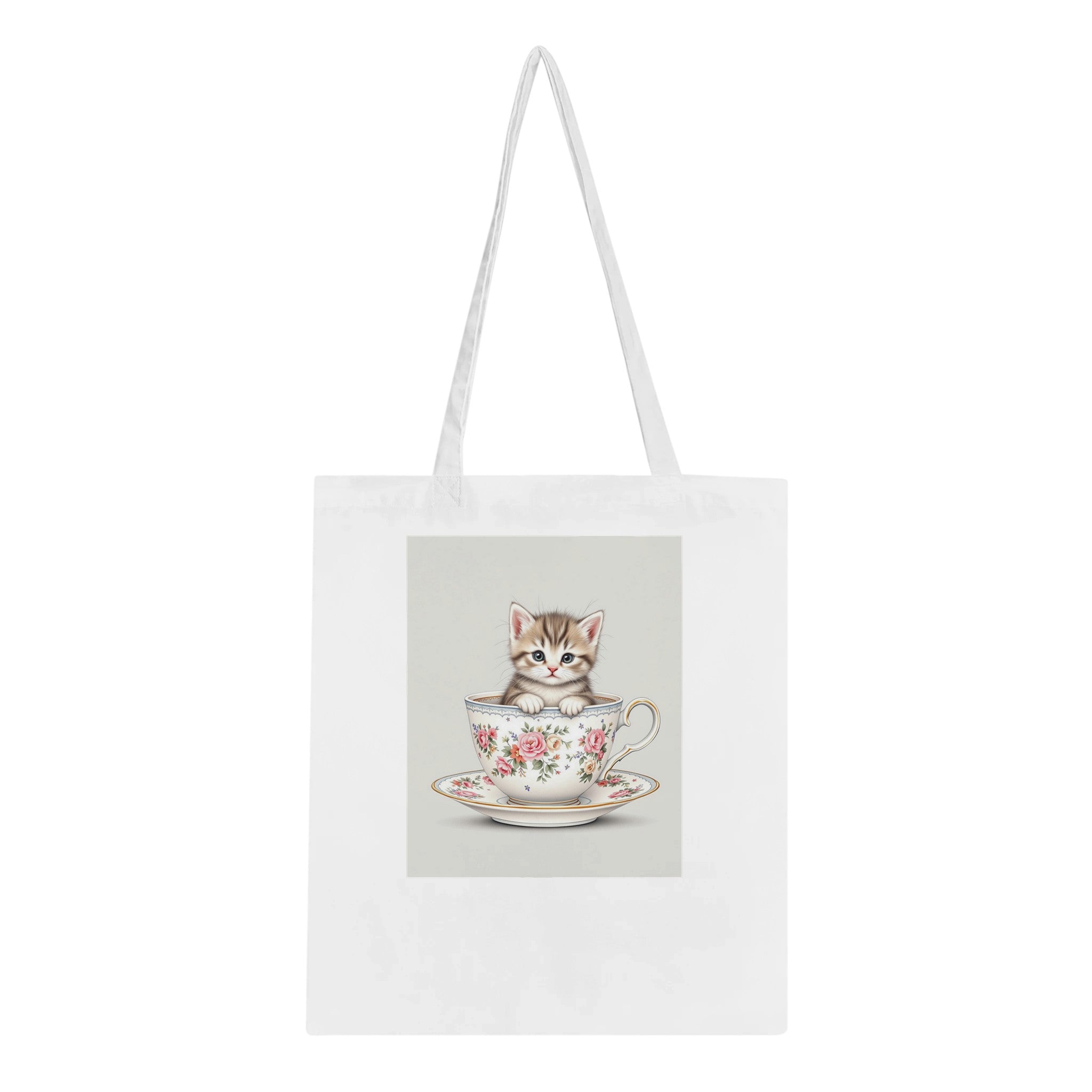 Cat And Teacup Tote Bag Cotton Shopper UK — Tote Bag | Wild Thread Co