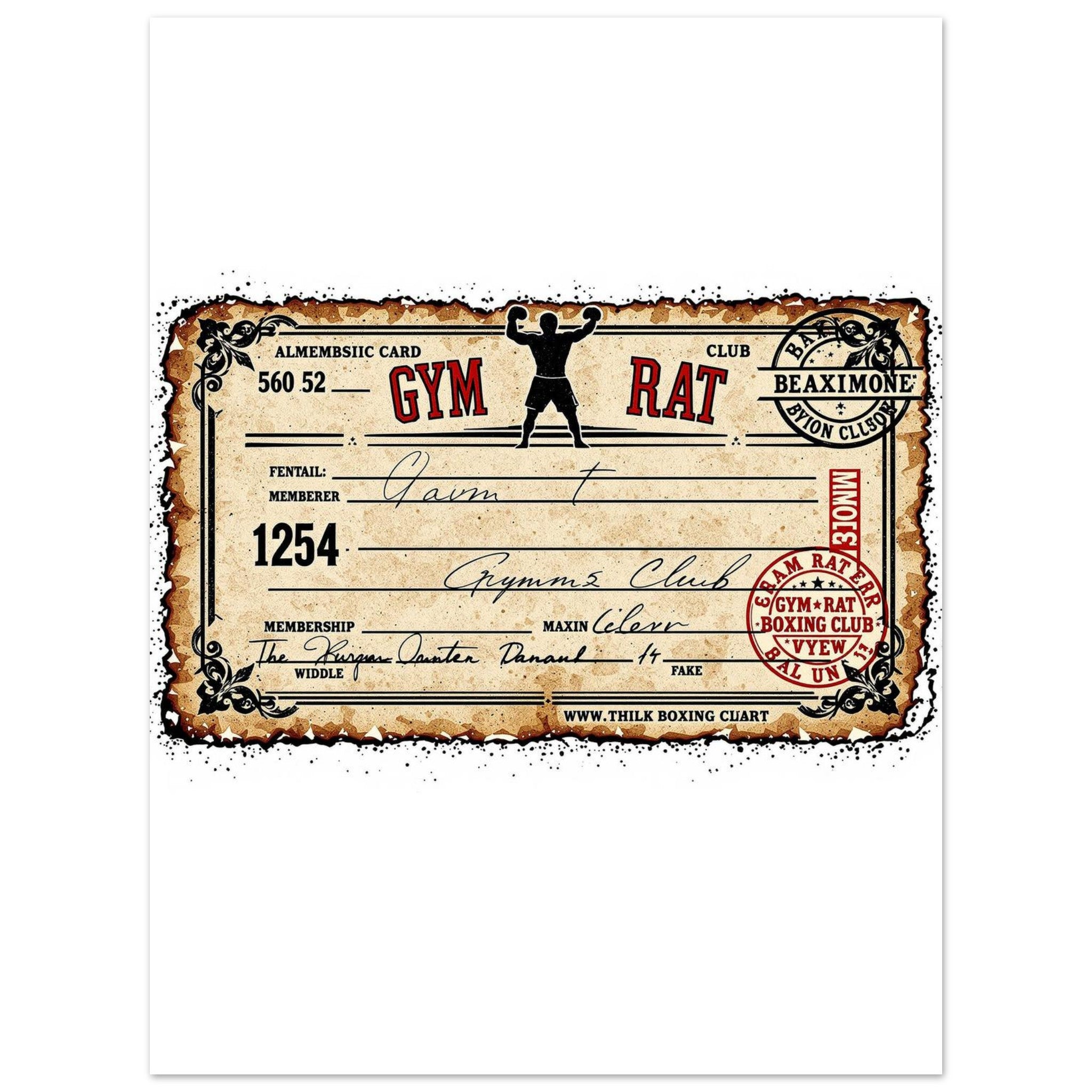 Gym Rat Boxing Club Vintage Membership Card Art Print Poster Wall Art UK UK Gift Art Print — detail view | Wild Thread Co