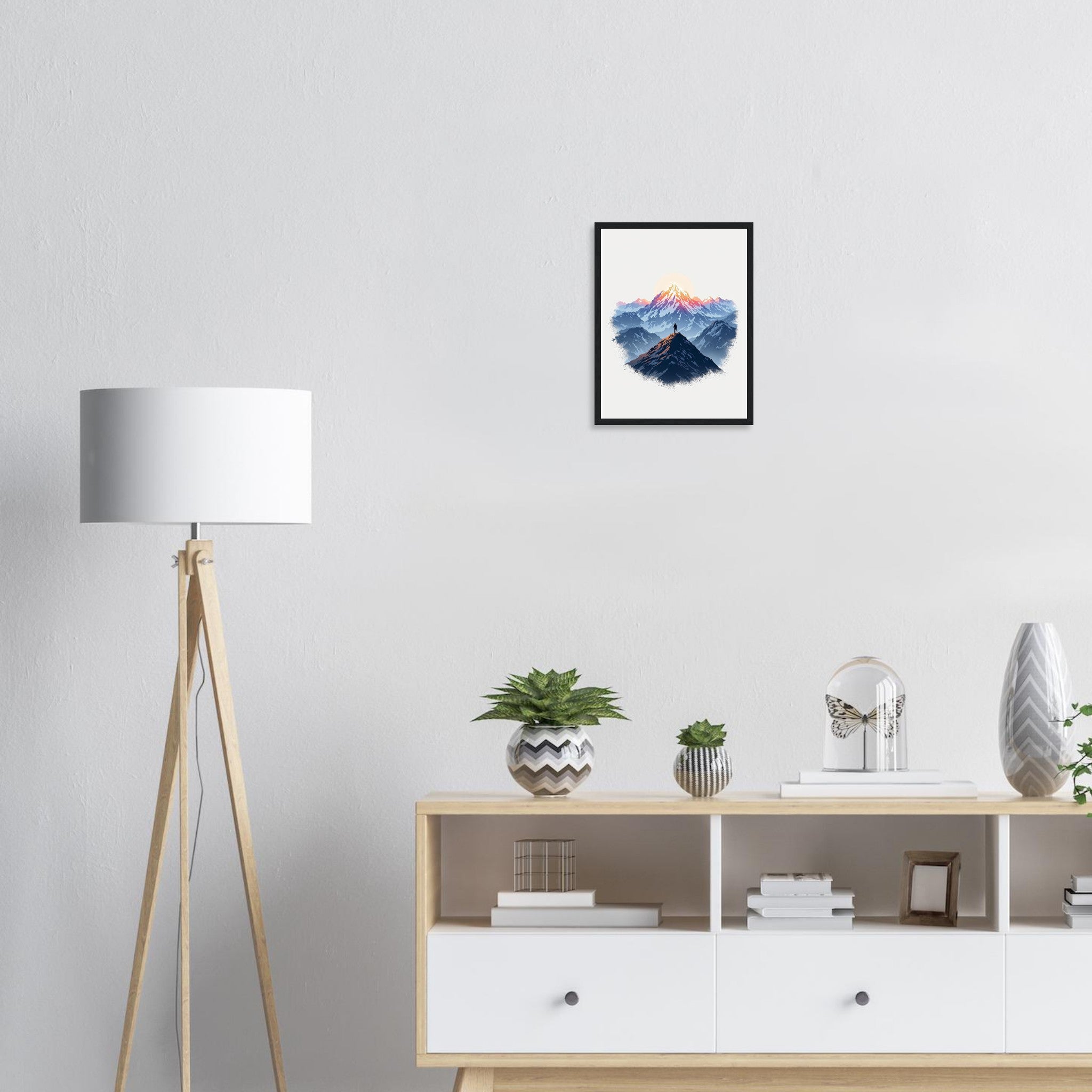 New Day Mountain Light Alpenglow Framed Print Wall Art Ready to Hang Framed Art Print — detail view | Wild Thread Co