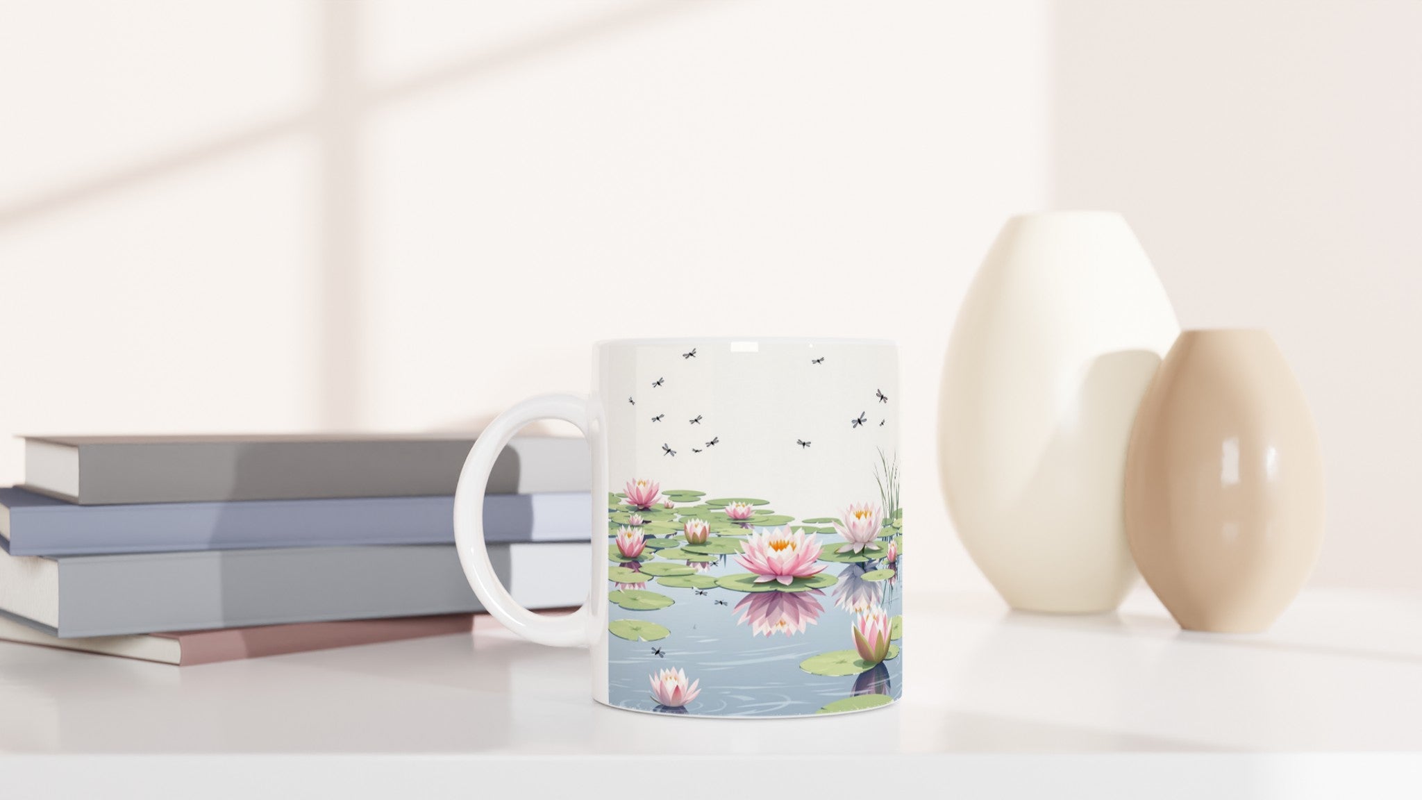 Water Lily Dragonfly Village Pond Mug — detail view | Wild Thread Co
