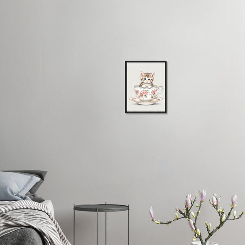 Cat And Teacup Framed Print Wall Art Ready to Hang UK — Framed Art Print | Wild Thread Co