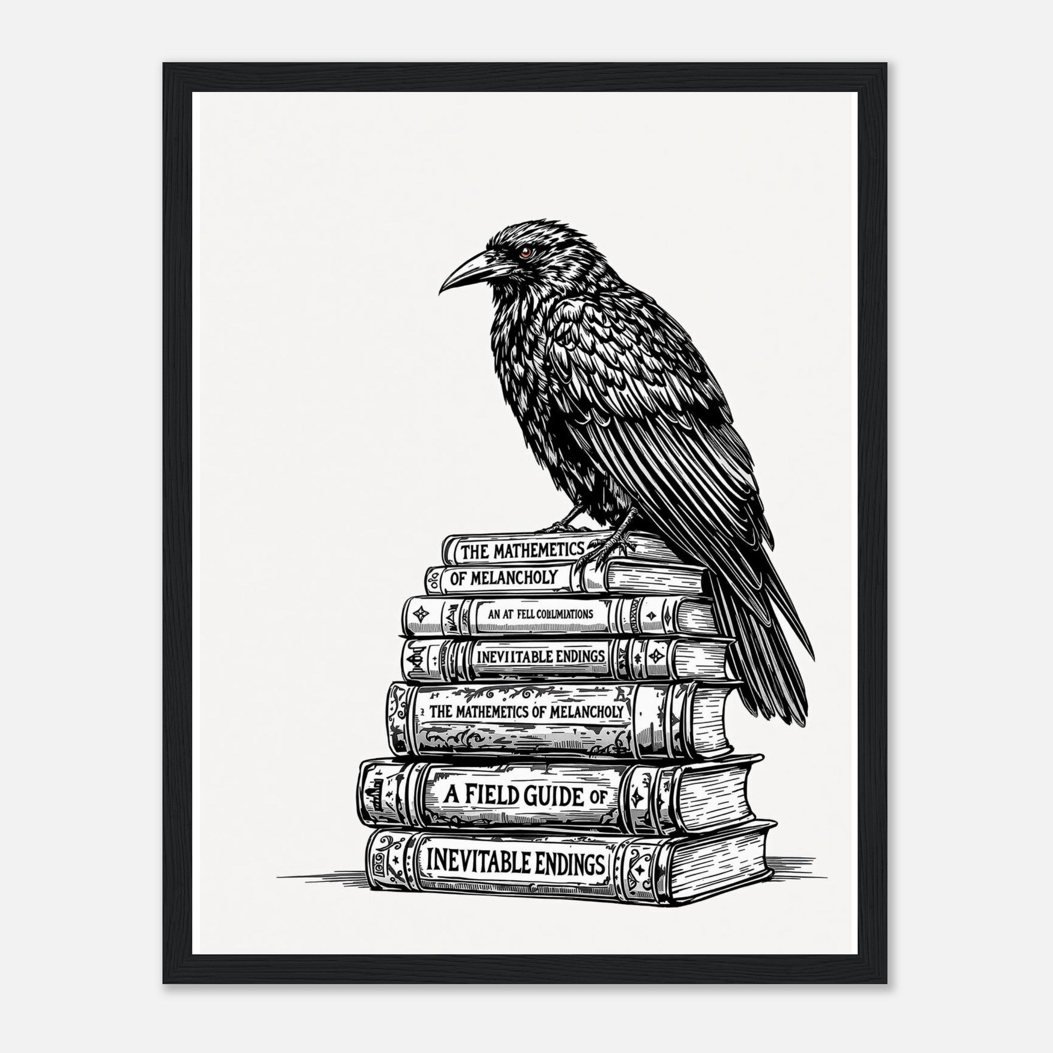 Dark Academia Raven Library Framed Print Wall Art Ready to Hang UK Framed Art Print — detail view | Wild Thread Co