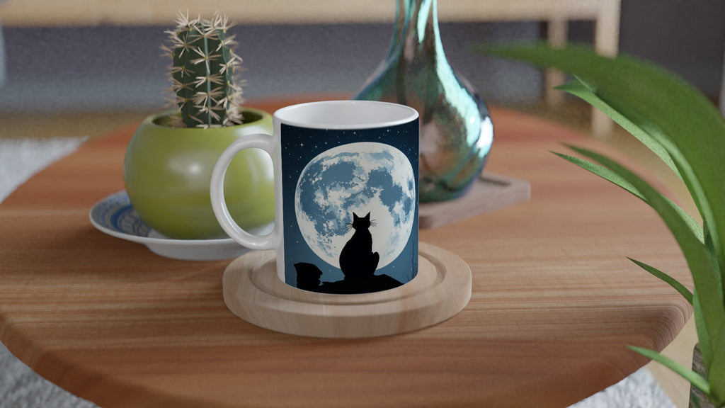 Black Cat Moonlight Mug — detail view | Wild Thread Co