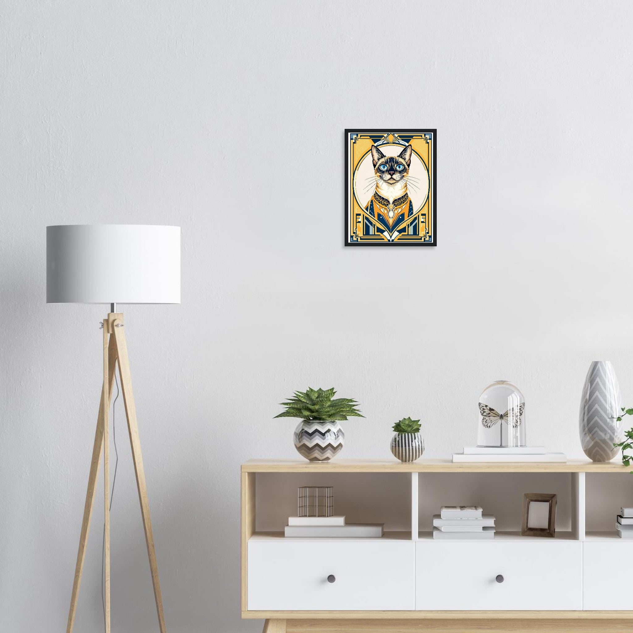 Siamese Cat Elegance Art Framed Print Wall Art Ready to Hang UK Framed Art Print — detail view | Wild Thread Co