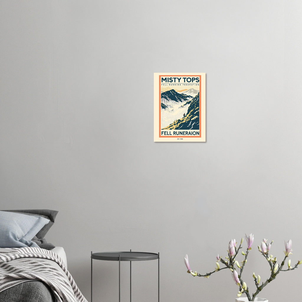 Misty Tops Vintage Travel Poster Art Print — detail view | Wild Thread Co