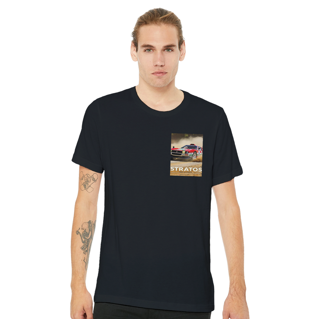 Lancia Stratos Alitalia Wrc Gravel UK Gift T-Shirt — detail view | Wild Thread Co