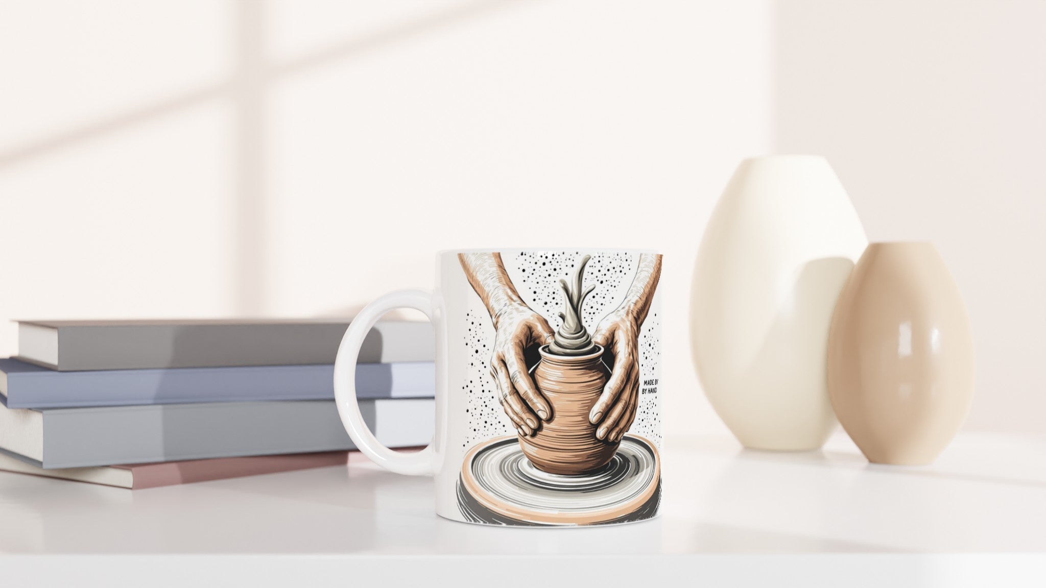Potter Wheel Clay Hands Mug — detail view | Wild Thread Co