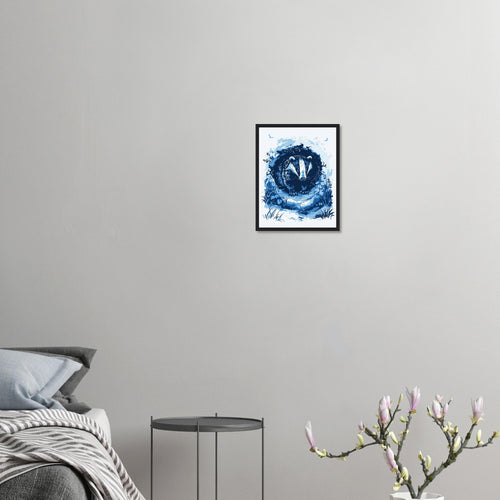 Badger Moonlight Framed Print Wall Art Ready to Hang UK Framed Art Print — detail view | Wild Thread Co