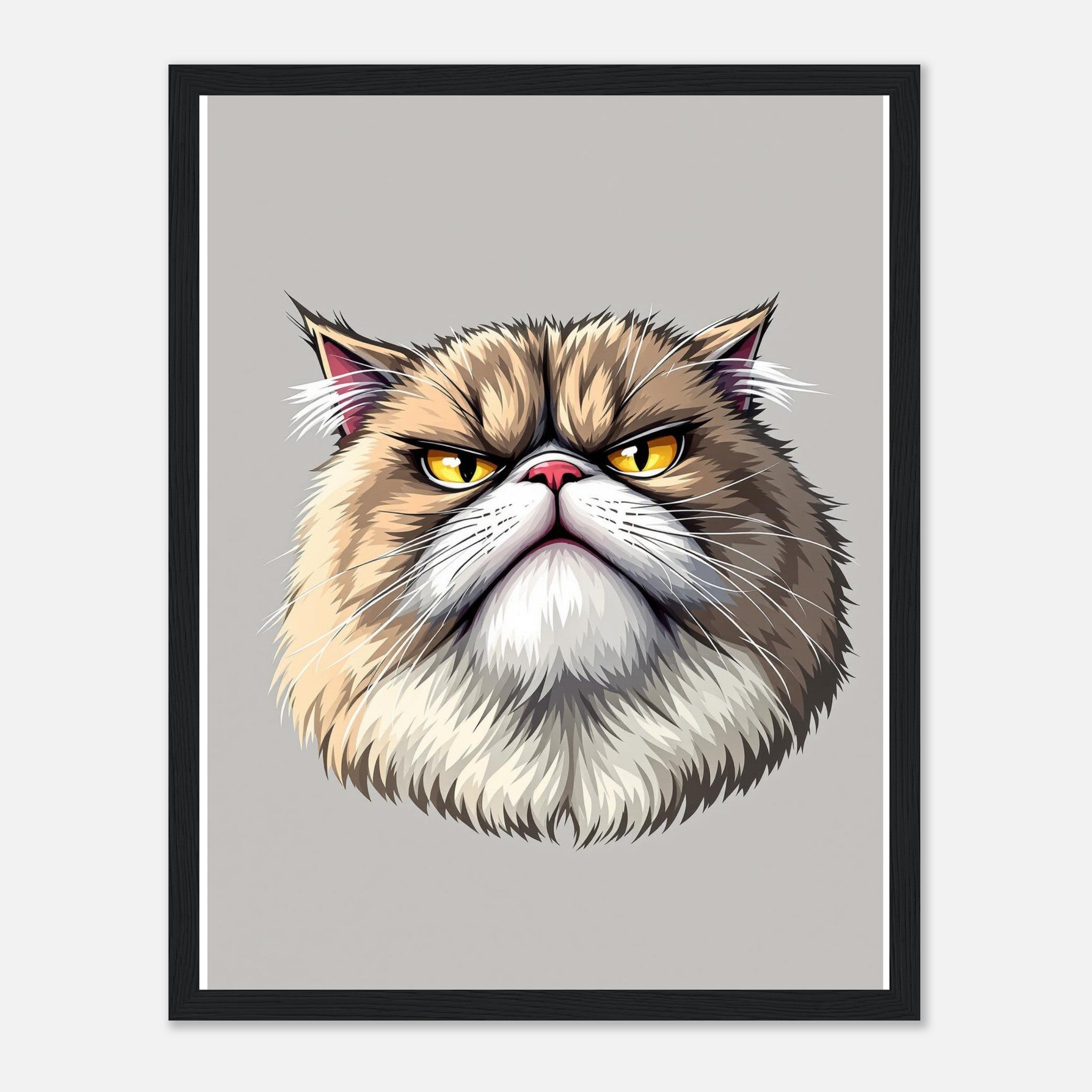 Grumpy Cat Face Framed Print Wall Art Ready to Hang UK Framed Art Print — detail view | Wild Thread Co