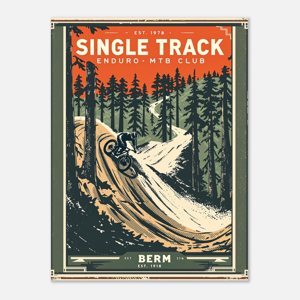 Single Track Vintage Travel Poster Art Print — detail view | Wild Thread Co