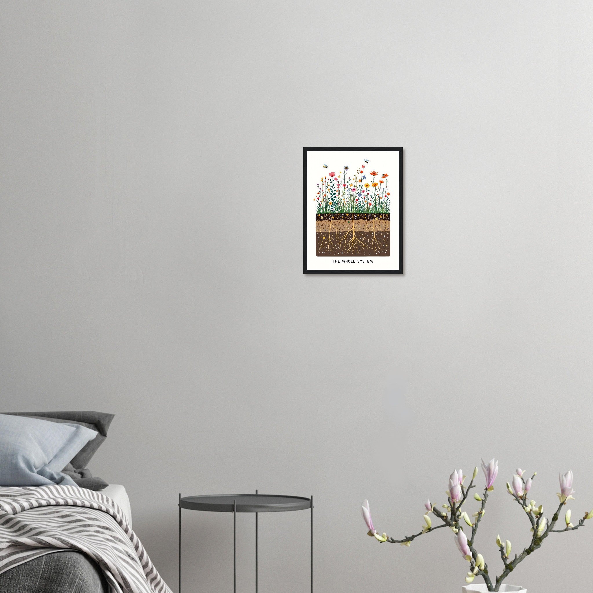 Wildflower Meadow Pollinator Cross-section Framed Art Print — detail view | Wild Thread Co