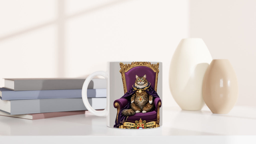 Cat Mum of the Year Royal Portrait Funny Cat Lover Gift Uk T-Shirt Unisex Cotton T-Shirt — detail view | Wild Thread Co