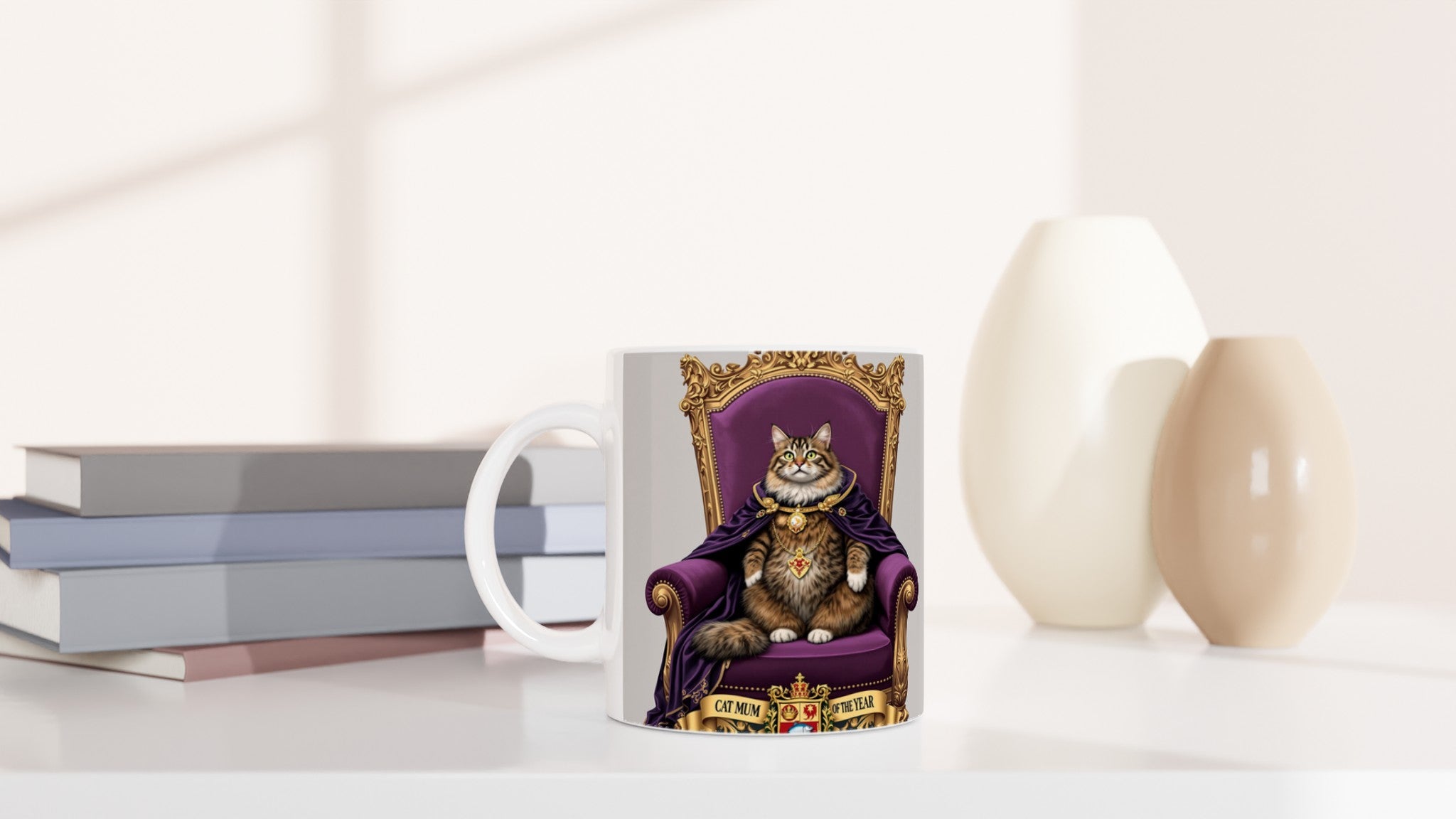 Cat Mum of the Year Royal Portrait Funny Cat Lover Gift Uk T-Shirt Unisex Cotton T-Shirt — detail view | Wild Thread Co