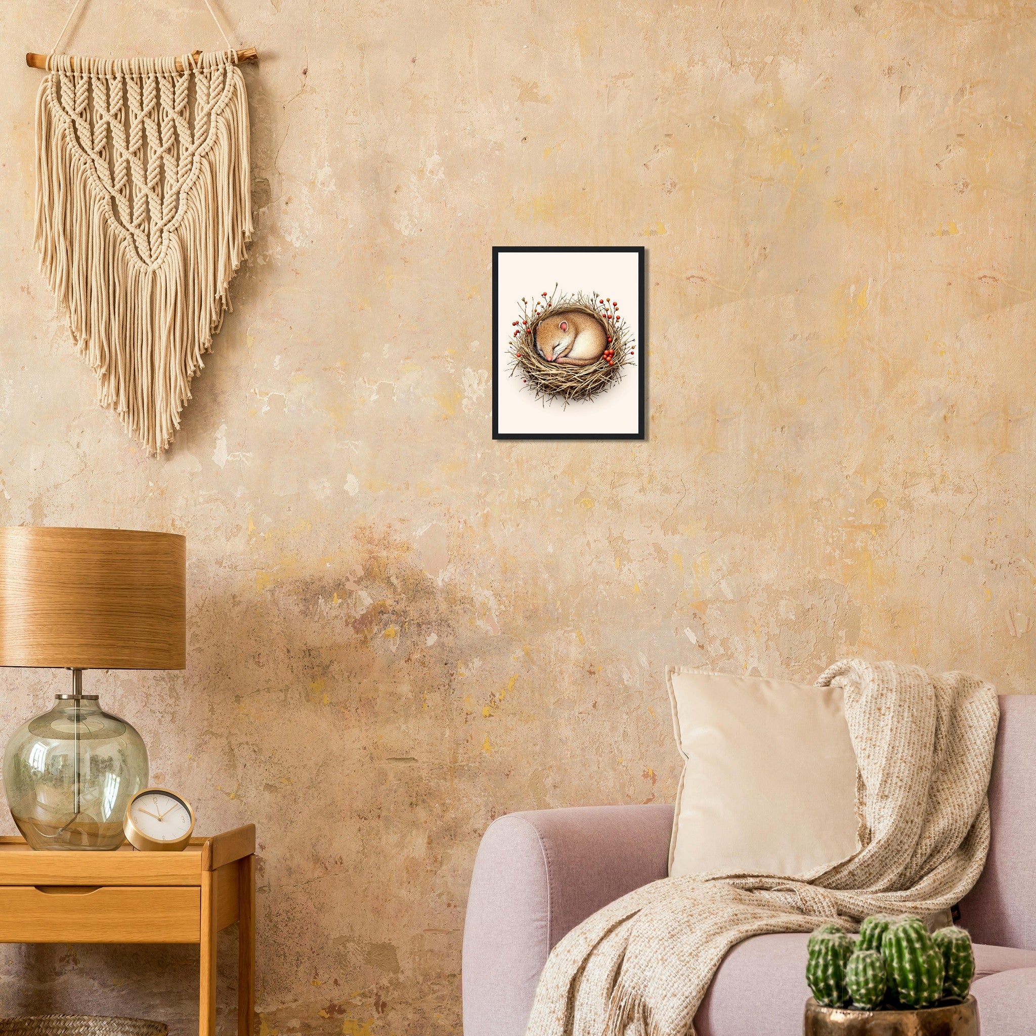 Dormouse Sleeping Framed Print Wall Art Ready to Hang UK Framed Art Print — detail view | Wild Thread Co