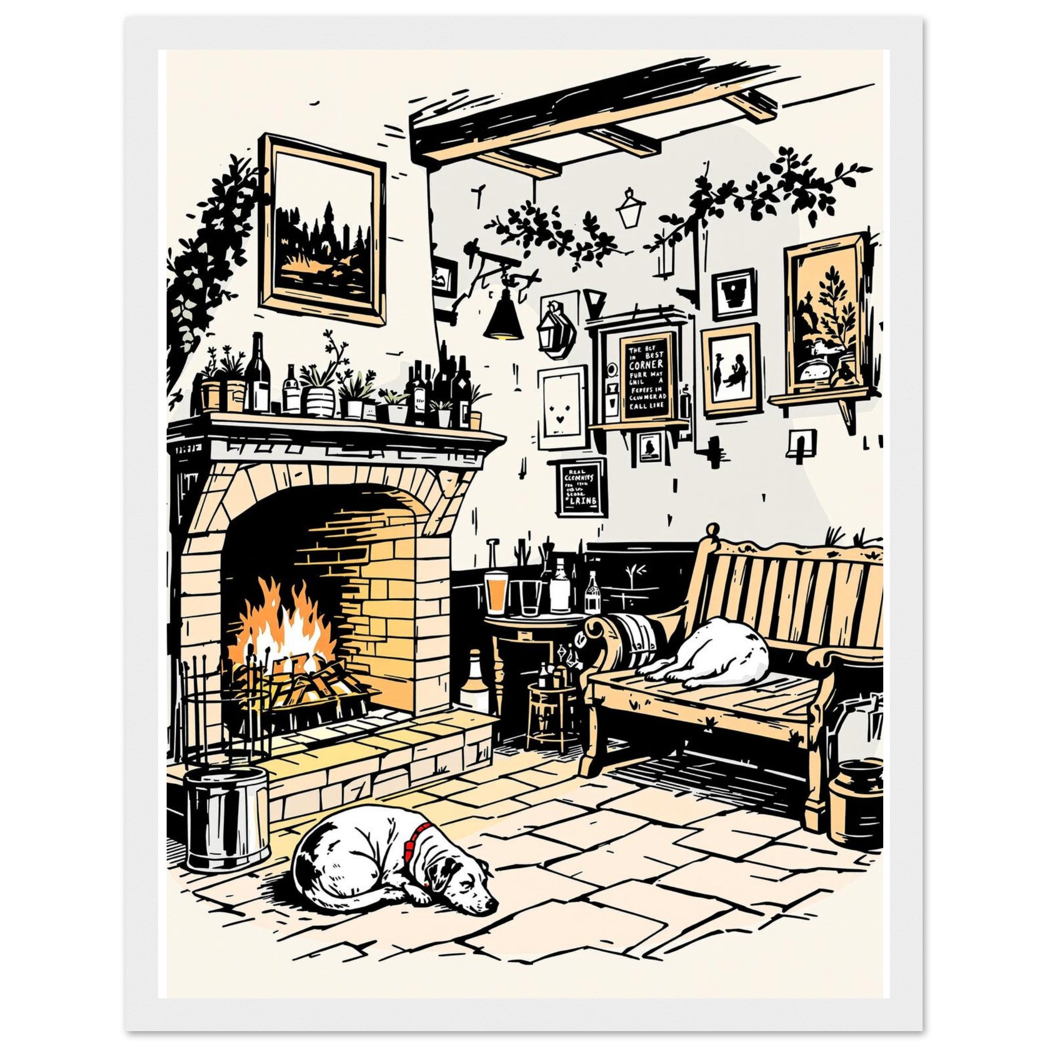Country Pub Fireplace Sanctuary Framed Art Print — detail view | Wild Thread Co