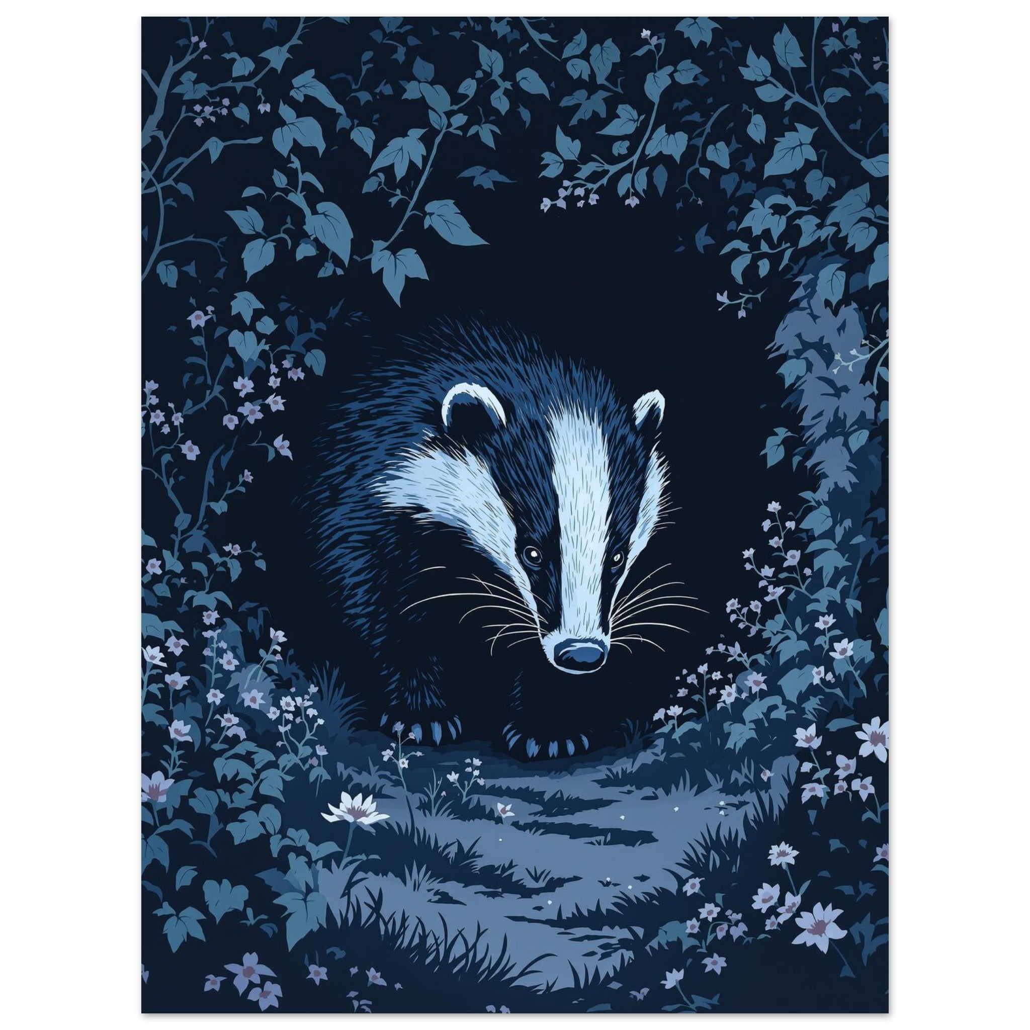 Badger Dusk Patrol British Wildlife Art A1 UK Art Print Art Print — detail view | Wild Thread Co