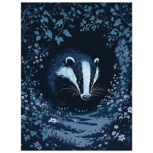 Badger Dusk Patrol British Wildlife Art A1 UK Art Print Art Print — detail view | Wild Thread Co