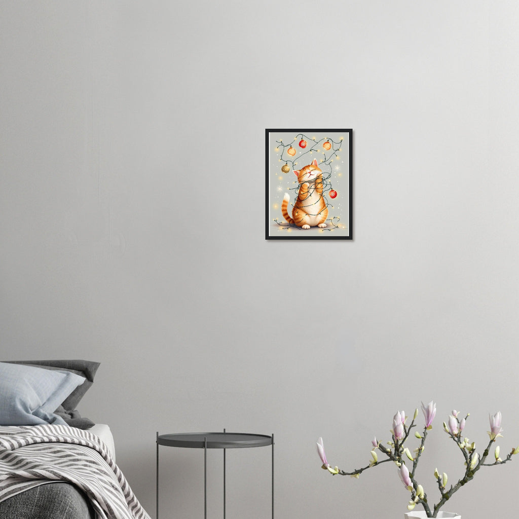 Cat Christmas Framed Print Wall Art Ready to Hang UK Framed Art Print — detail view | Wild Thread Co
