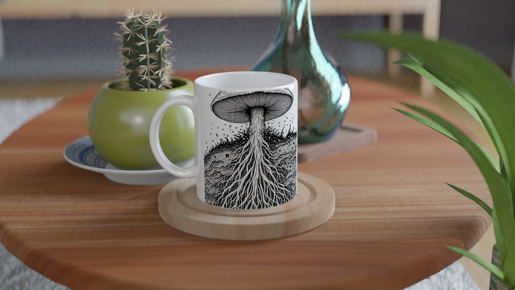 Dark Academia Mushroom Mycelium Mug — detail view | Wild Thread Co