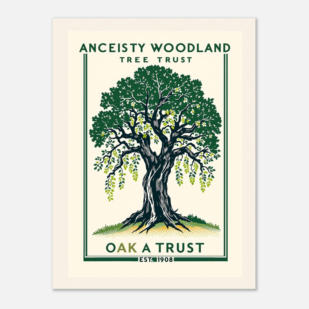 Ancient Woodland Vintage Travel Poster Art Print — detail view | Wild Thread Co