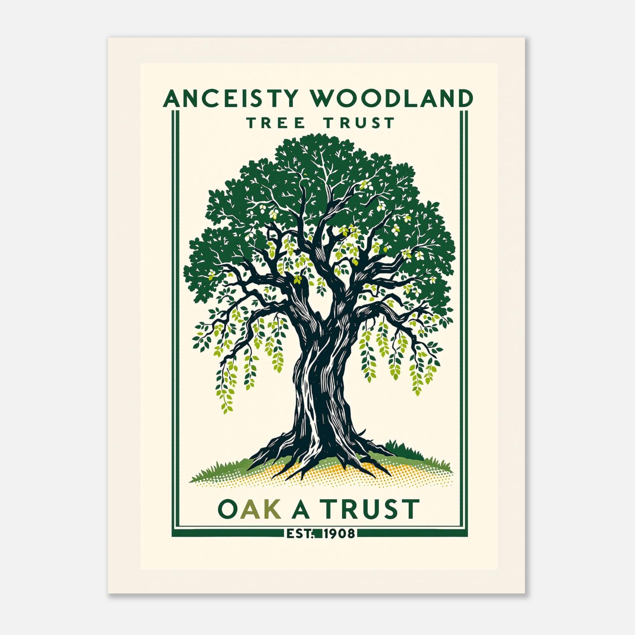 Ancient Woodland Vintage Travel Poster Art Print — detail view | Wild Thread Co