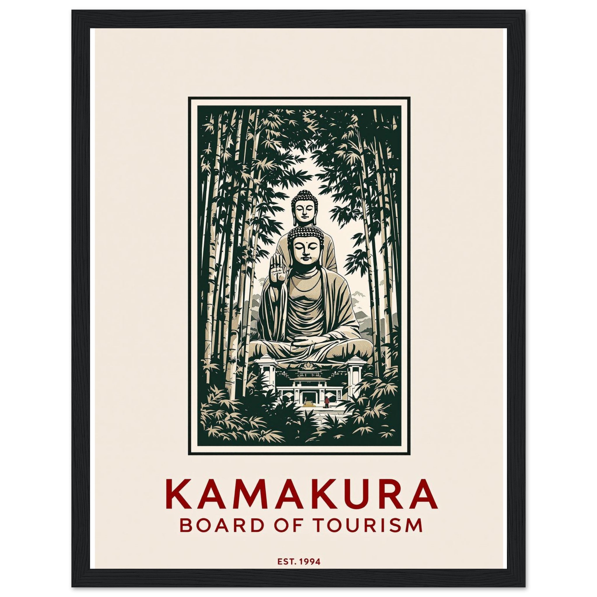 Kamakura Vintage Travel Poster — Framed Art Print | Wild Thread Co UK