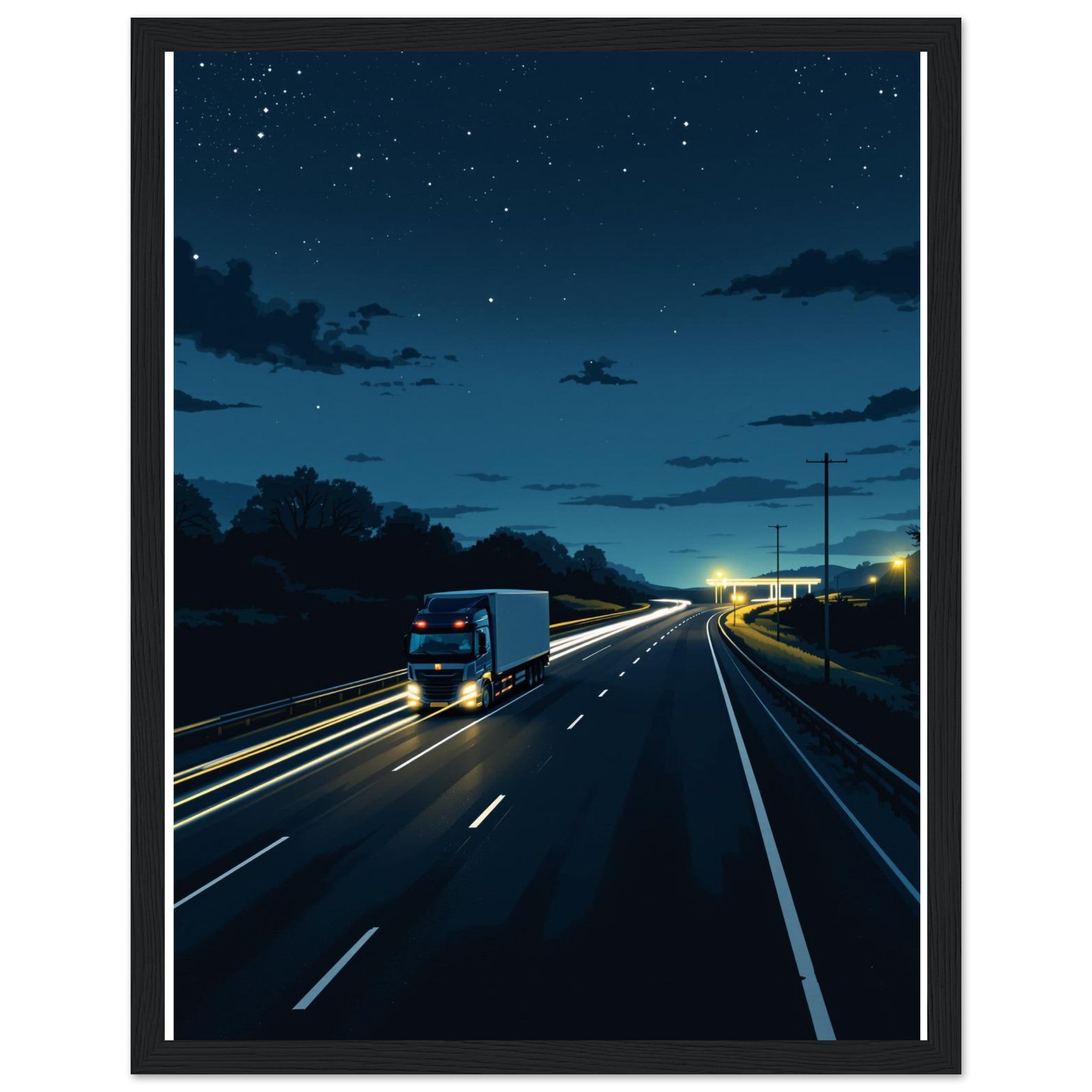 Lorry Driver Night Motorway Framed Print Wall Art Ready to Hang UK — Framed Art Print | Wild Thread Co UK