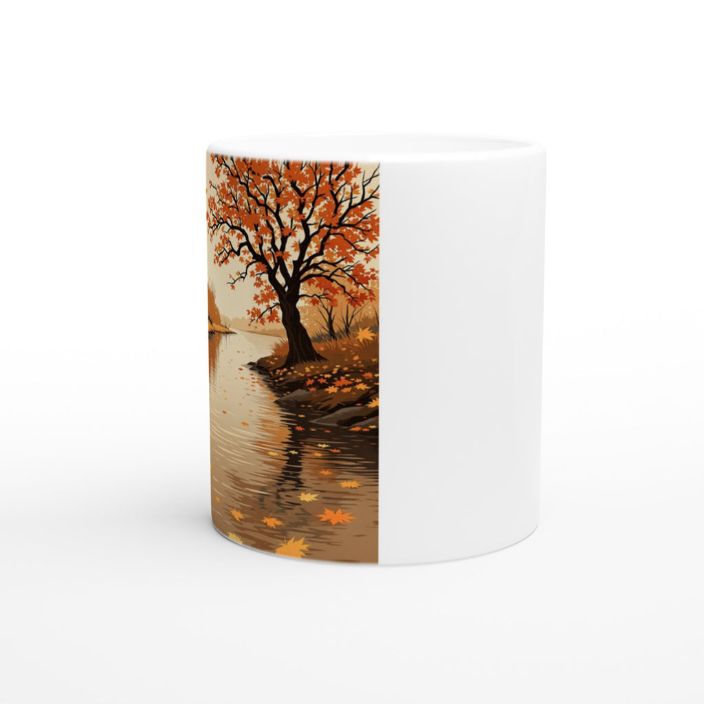 Autumn River Leaves Heron Bronze Mug — detail view | Wild Thread Co