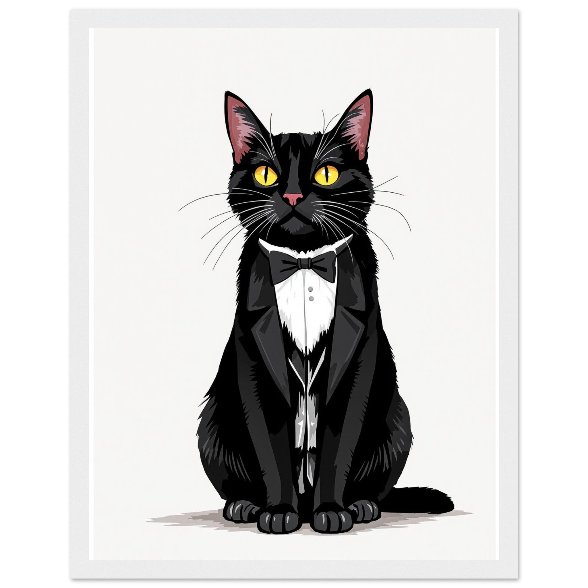Tuxedo Cat Gentleman Art Framed Print Wall Art Ready to Hang UK Framed Art Print — detail view | Wild Thread Co