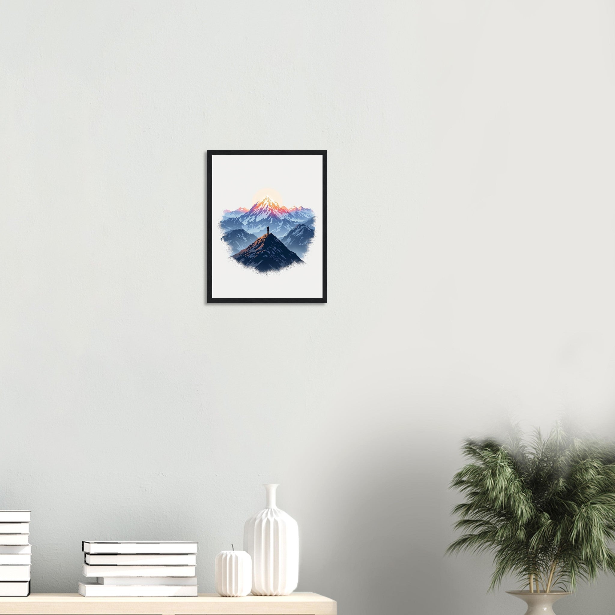 New Day Mountain Light Alpenglow Framed Print Wall Art Ready to Hang Framed Art Print — detail view | Wild Thread Co