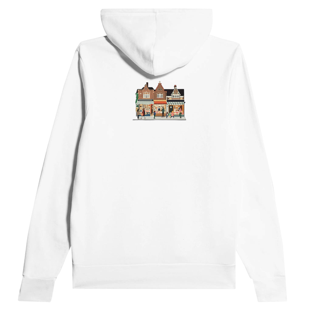 Yorkshire Market Town Saturday Morning Hoodie — detail view | Wild Thread Co