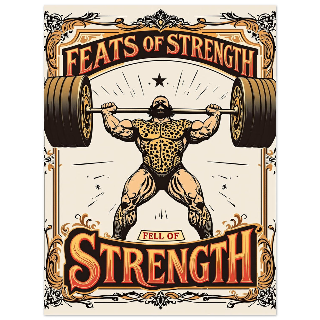 Retro Victorian Strongman Weightlifting Art Print Poster Wall Art UK UK Gift Art Print — detail view | Wild Thread Co