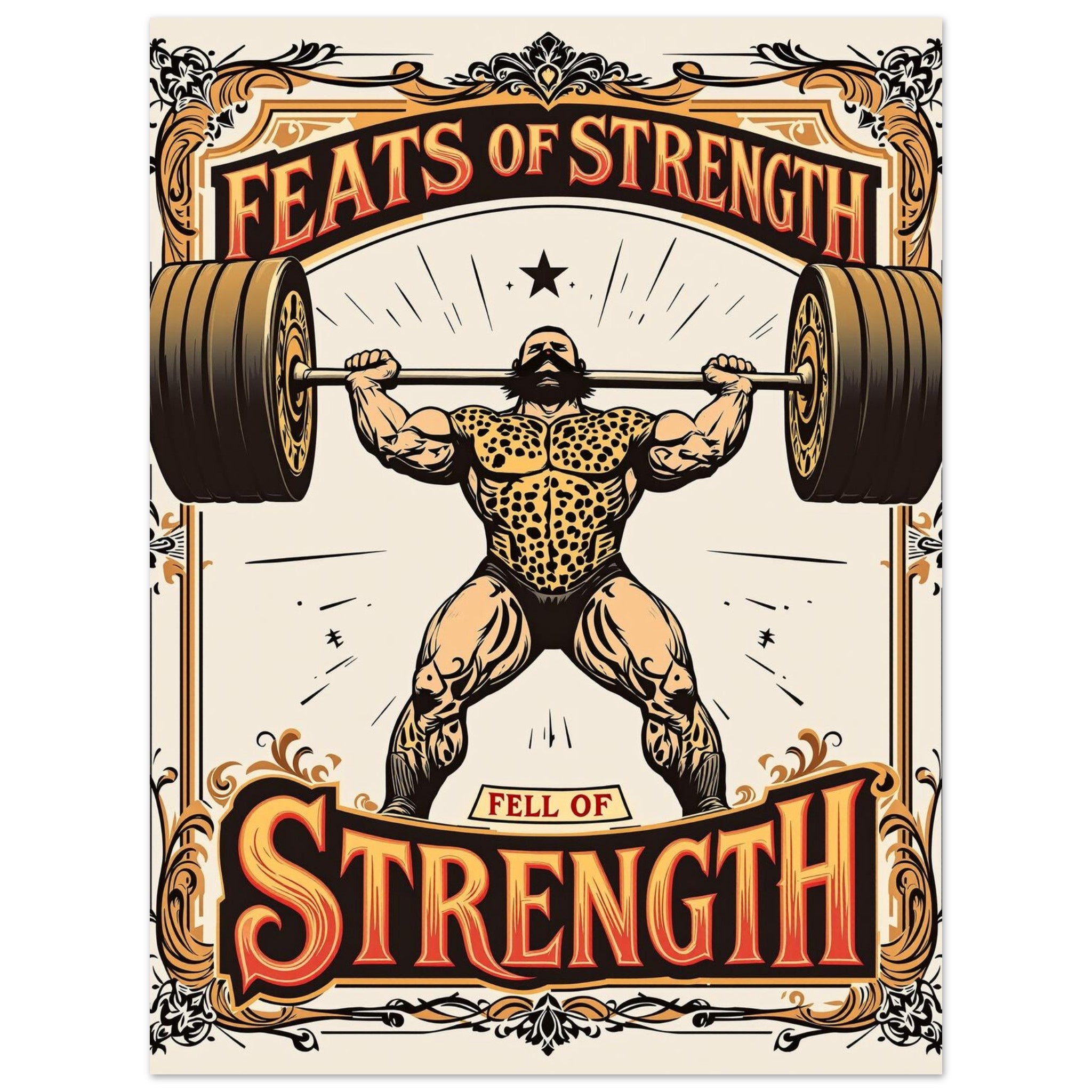 Retro Victorian Strongman Weightlifting Art Print Poster Wall Art UK UK Gift Art Print — detail view | Wild Thread Co