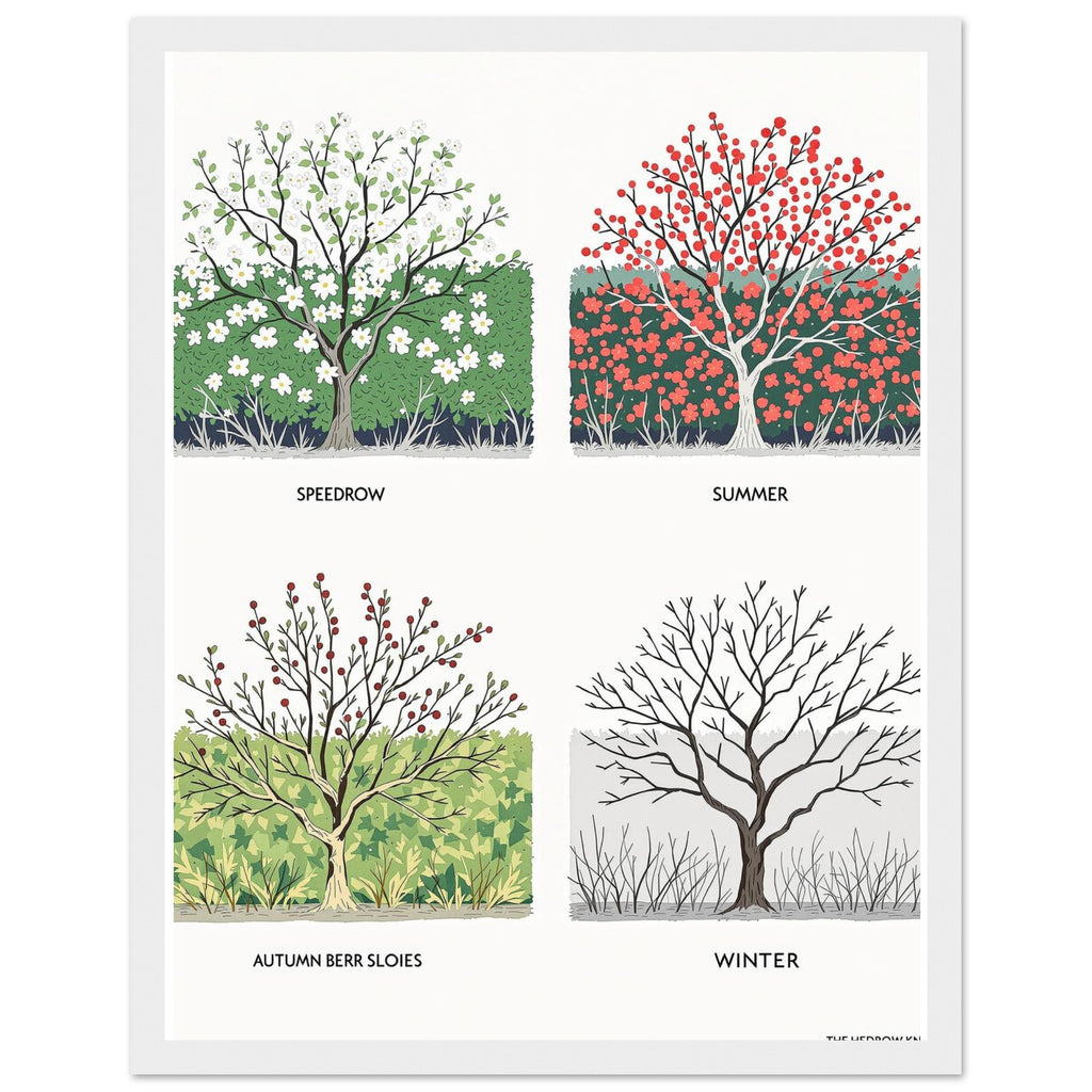 Hedgerow Four Seasons Panels Framed Print Wall Art Ready to Hang UK Framed Art Print — detail view | Wild Thread Co