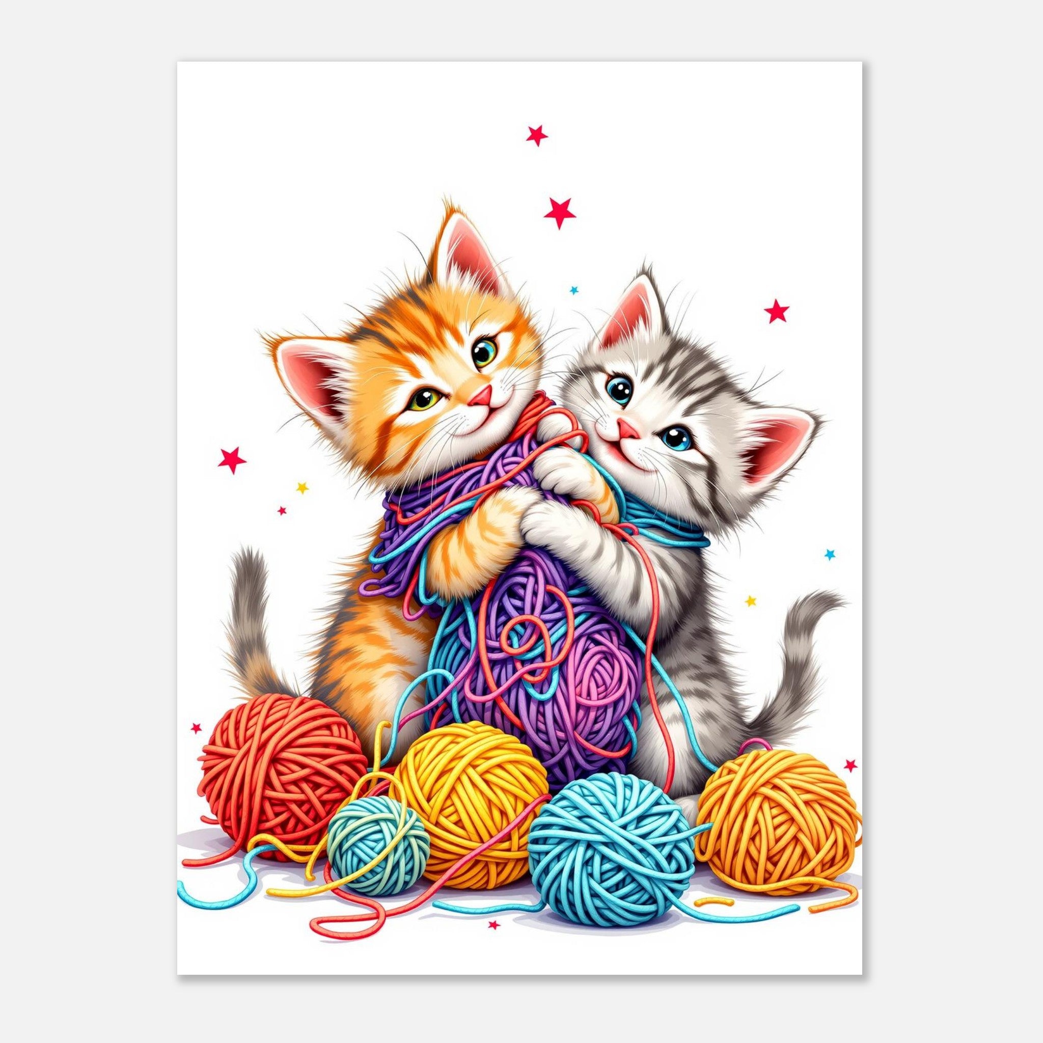 Cats Playing Yarn Art Print Poster Wall Art UK — Art Print | Wild Thread Co