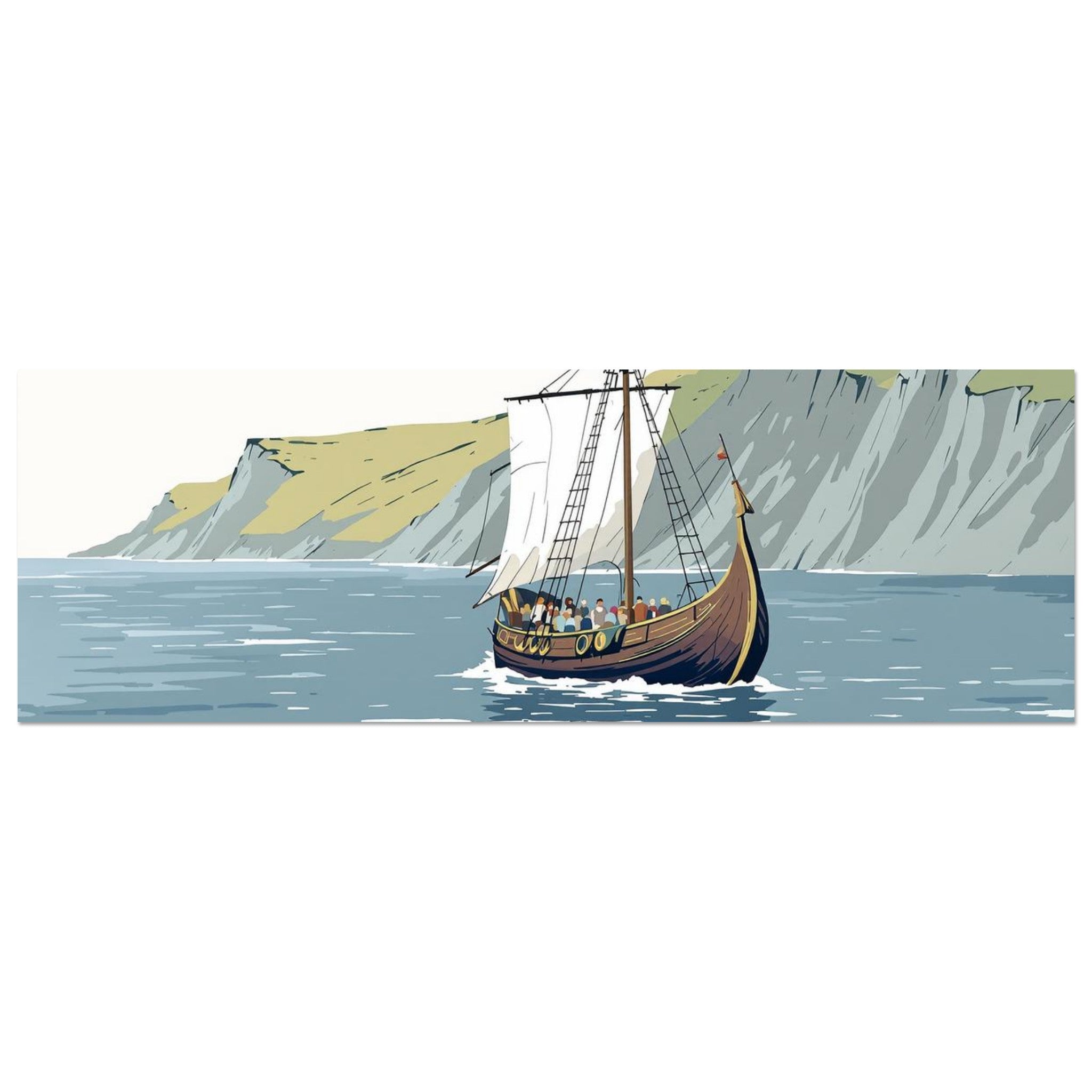Viking Longship Approaching Britain Print Material — detail view | Wild Thread Co