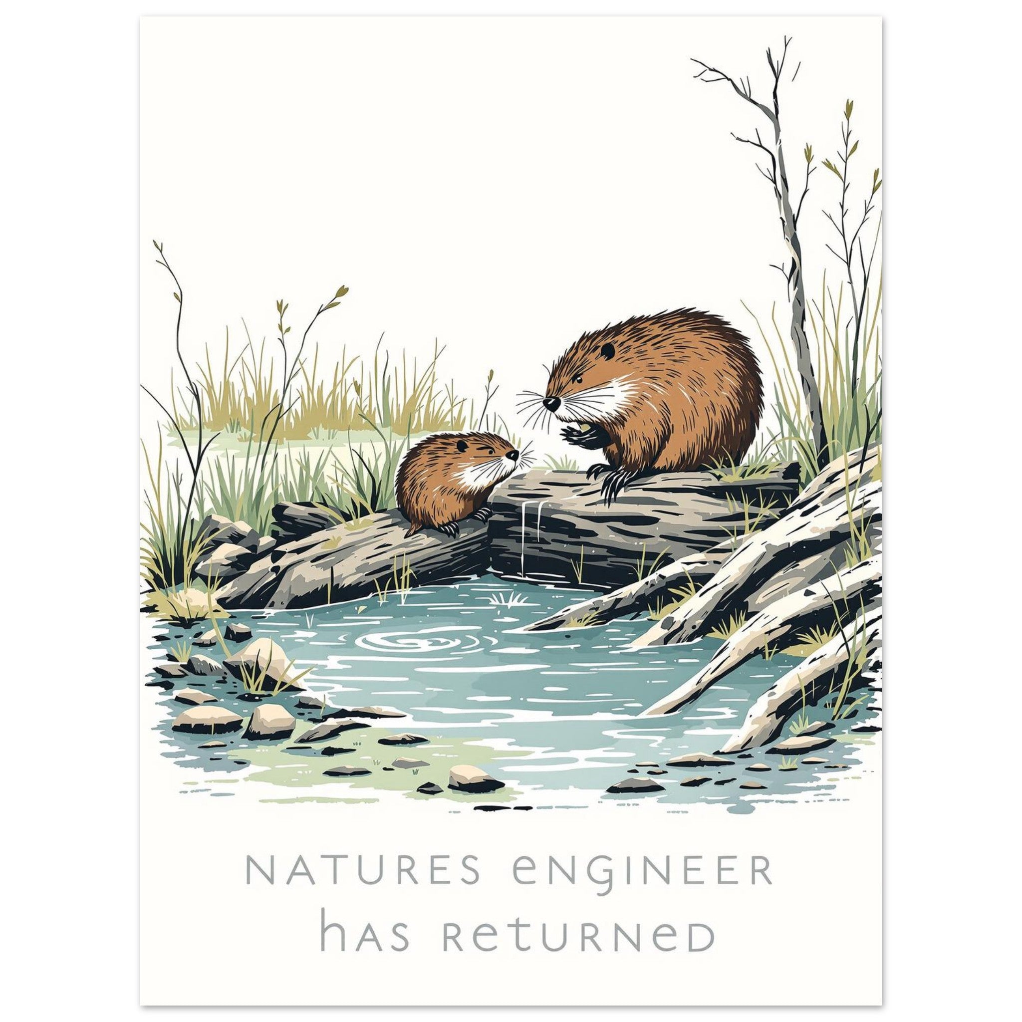 Beaver Rewilding Dam Builder A1 Nature's Engineer Conservation Art UK Art Print — detail view | Wild Thread Co