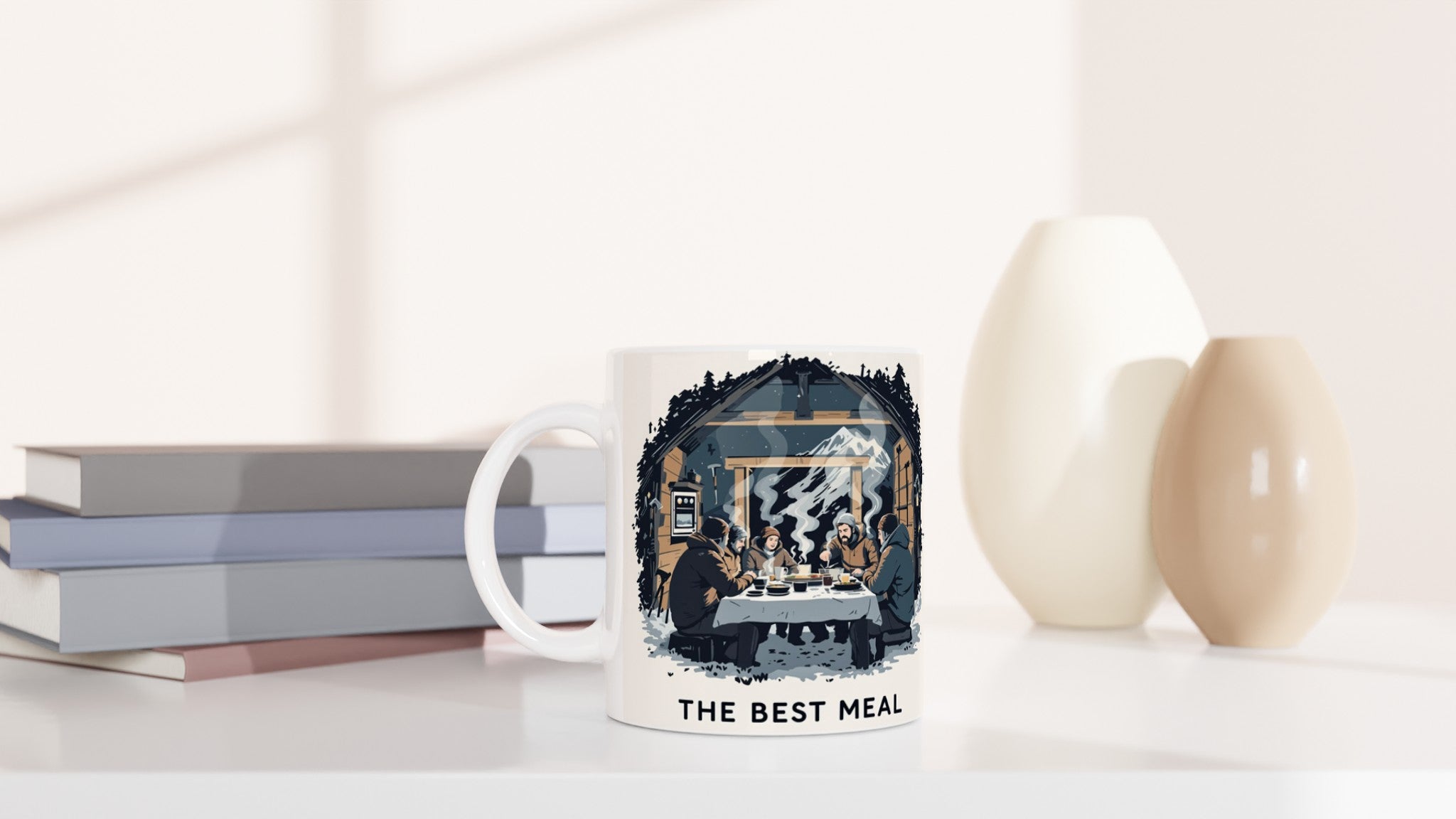 Mountain Hut Supper Fellowship Climbers Mug Coffee Tea Ceramic 11oz UK Gift Mug — detail view | Wild Thread Co