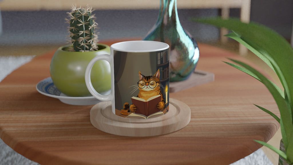 Cat Reading Book Mug — detail view | Wild Thread Co