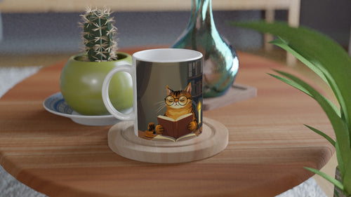 Cat Reading Book Mug — detail view | Wild Thread Co