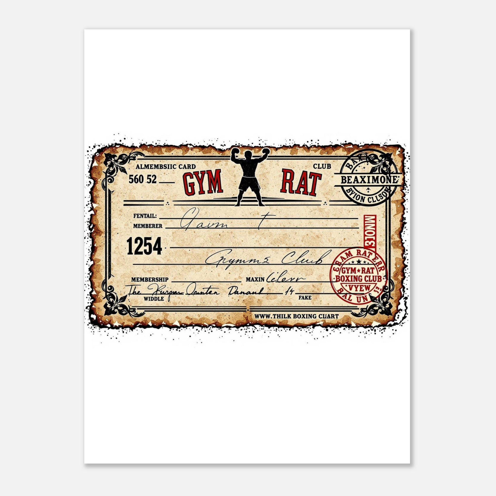 Gym Rat Boxing Club Vintage Membership Card Art Print Poster Wall Art UK UK Gift Art Print — detail view | Wild Thread Co