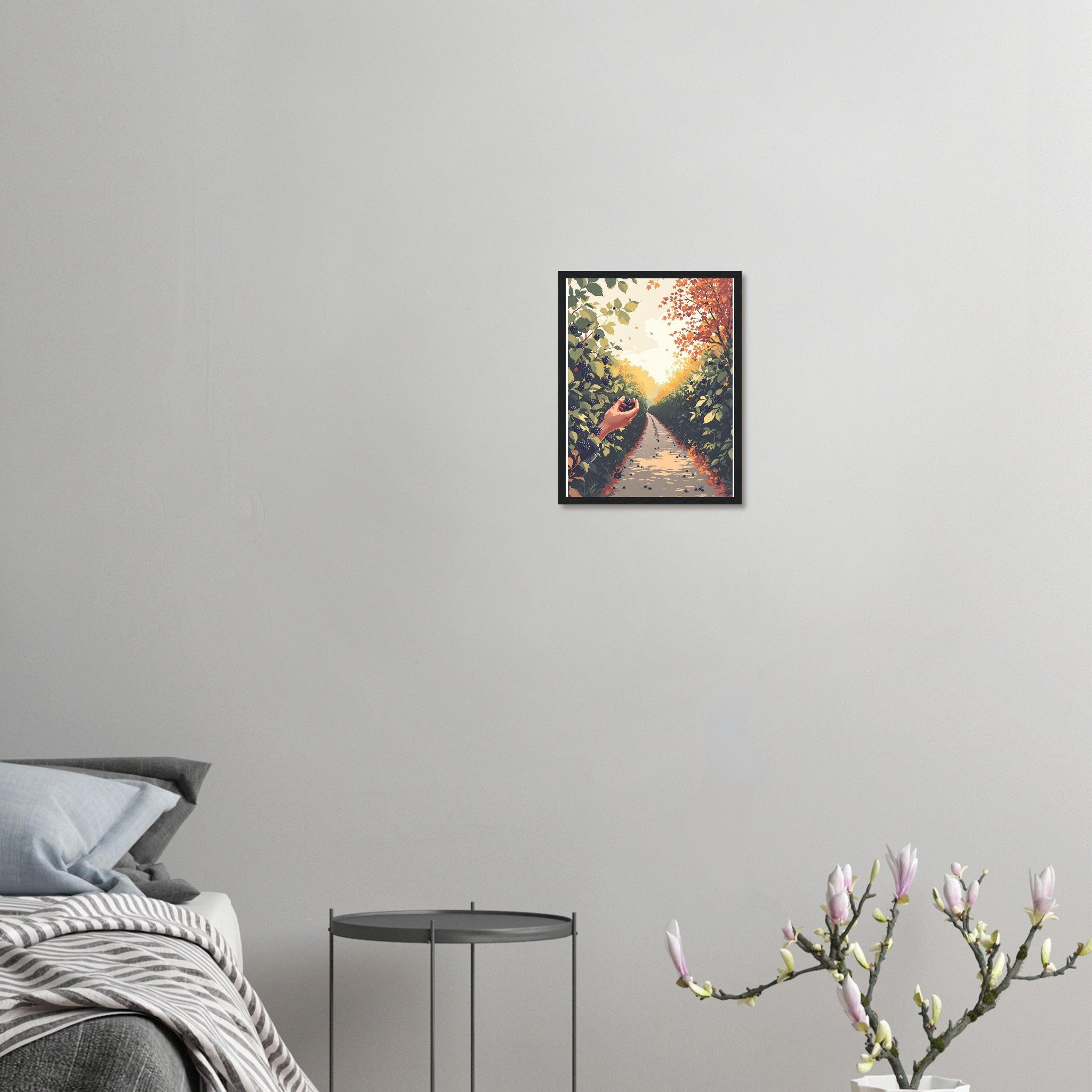 Hedgerow Blackberry Foraging Framed Print Wall Art Ready to Hang UK Framed Art Print — detail view | Wild Thread Co
