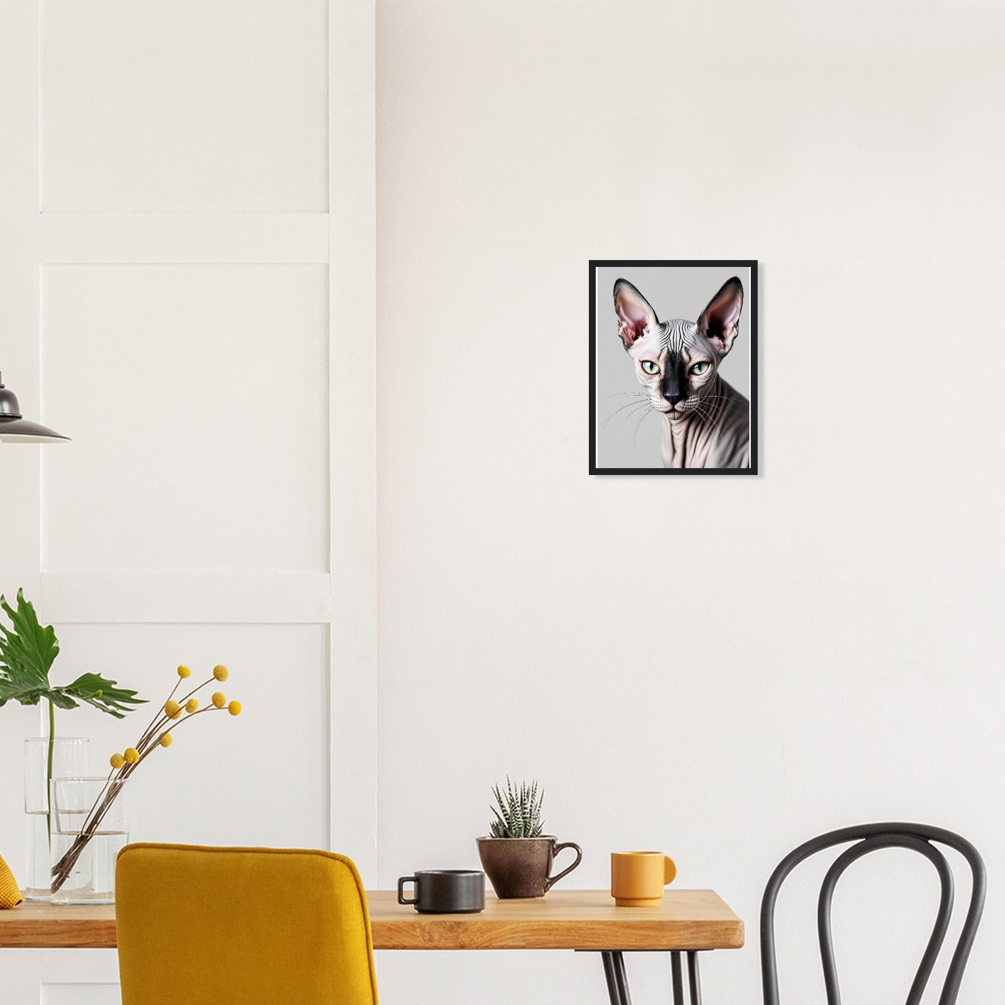 Sphynx Cat Portrait Framed Art Print — detail view | Wild Thread Co
