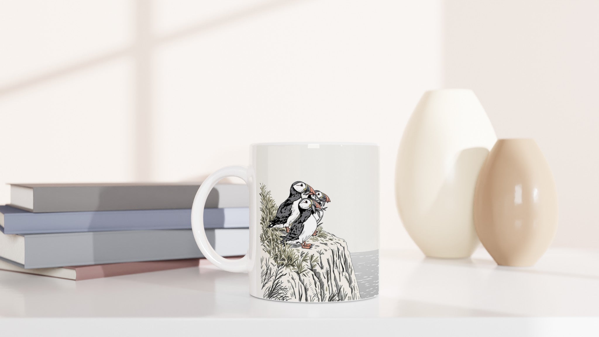 Puffin Colony Mug — detail view | Wild Thread Co